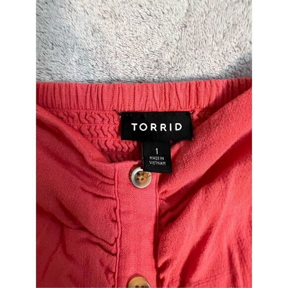 TORRID Midi Textured Woven Button-Front Dress SZ 1 - Picture 9 of 10